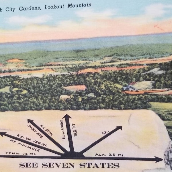 Rock City Gardens Lookout Mountain Linen Postcard See Seven States Unused