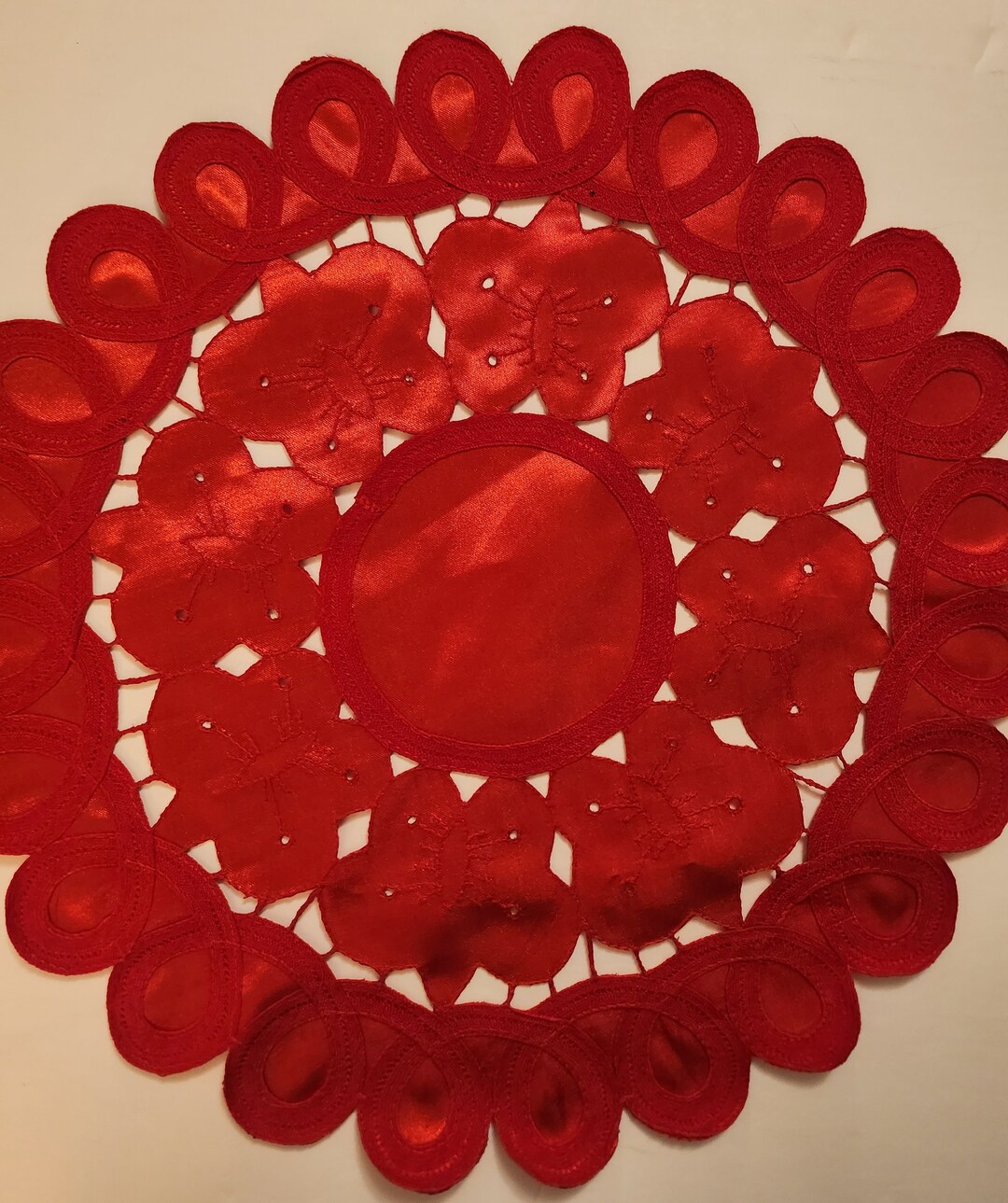 Red Handmade Doilies 12 Inches Satin Like Material Etsy