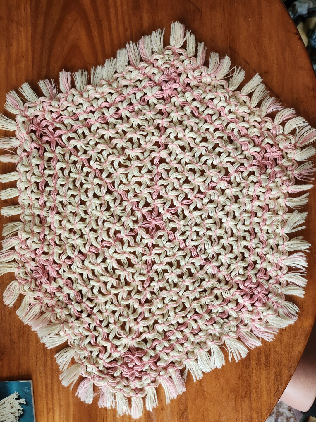Doilie Pink and Ivory Fringe Edging Handmade 10 by 12 Inch - Etsy