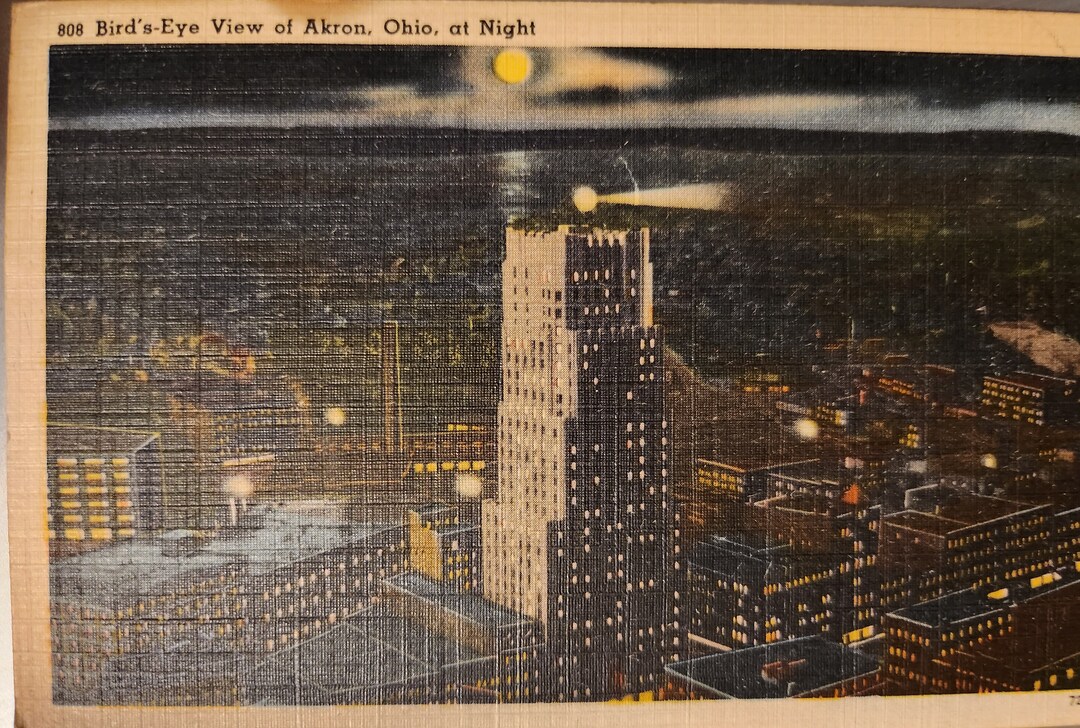 Birds Eye View of Akron Ohio at Night Used 1946 Postcard Etsy