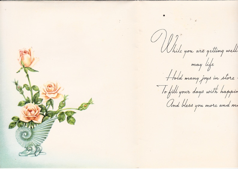 Vintage Unused Get Well Card 1940/'s Rose Theme Paper Ephemera Collectible Estate Sale