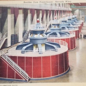 Nevada Wing Boulder Dam Powerhouse Turbine Generators Postmark 1943  Linen Postcard