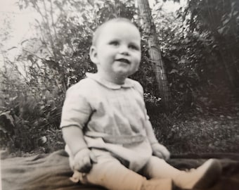 Vintage 1940s Baby Wearing Dress Photo Black & White 2 1/2 by 4 1/2 Inch