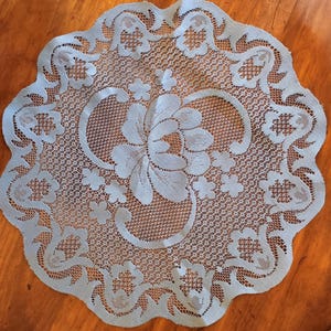 Doilie Light Blue Lace Flower Pattern Scalloped Edge 13 Inch