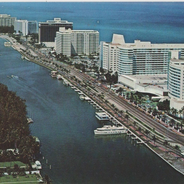 Hotels Along Indian Creek and the Atlantic Ocean Miami Beach FL Postcard