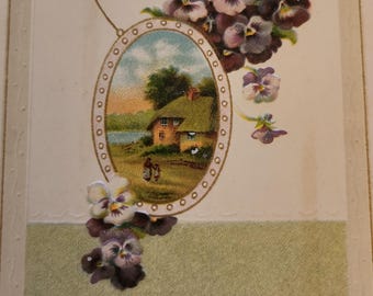 Birthday Wishes Postcard Violets Embossed Used Made in Germany Postmark 1919