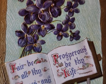 Birthday Postcard Violets and Four Leaf Clover Embossed Used 1912 Made in Germany