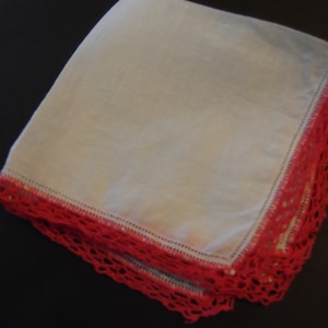 Hankie Hot Pink Edging Hankie 12 Inch Handmade