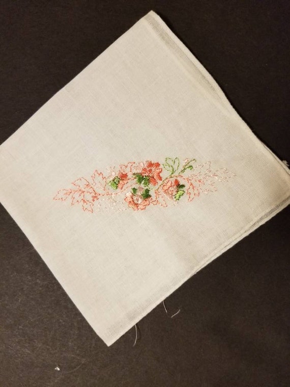 Pink Floral Hankie Machine Embroidered 10 inch - image 1