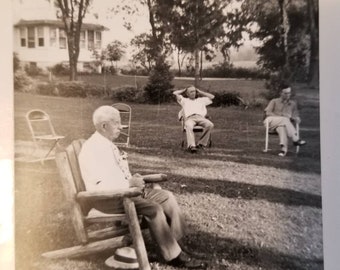 Photo Black and White Men Sitting in Lawnchairs 1940s 5 by 3 1/2 Inch