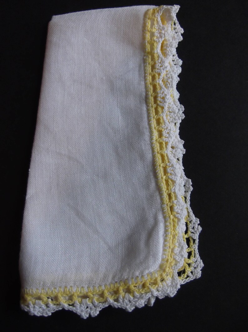 Pretty Yellow Edging Handmade White Vintage Hankie Estate Sale Shabby Chic 10 inches by 10 inches