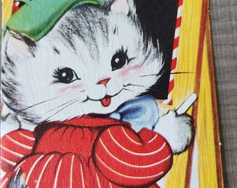 Get Well Greeting Card 1950s Kitten and Chalkboard Unused
