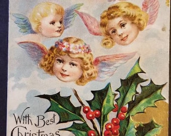 Angel Themed Postcard With Best Christmas Wishes 1910s