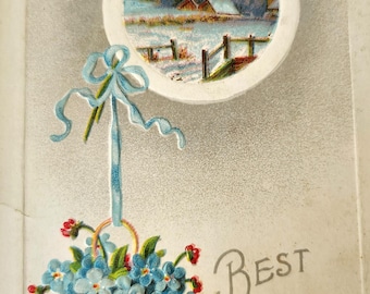 Vintage 1900s Embossed Forget-Me-Not Wishes Postcard Used