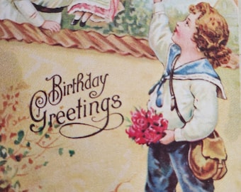 Birthday Greetings Postcard Victorian Children Reproduction Unused