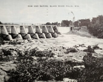 Black River Falls, Wisconsin Dam and Rapids Postcard Postmark 1937