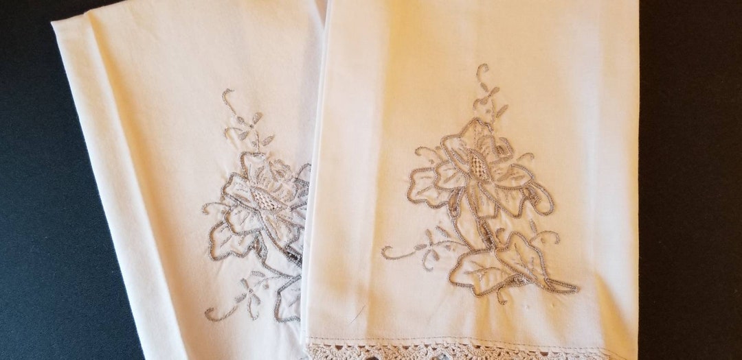Ivory Machine Embroidered Tea Towel Set 18 by 13 Inches Etsy