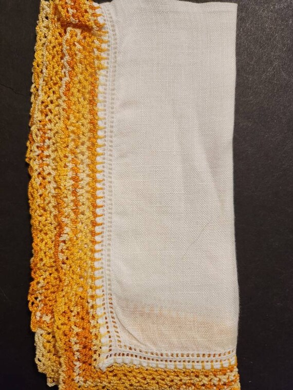 Ivory Hankie with Golden Yellow Lace Edging 12 In… - image 1