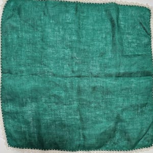 Hankie Forest Green White Edging 12 Inch Minor Imperfection