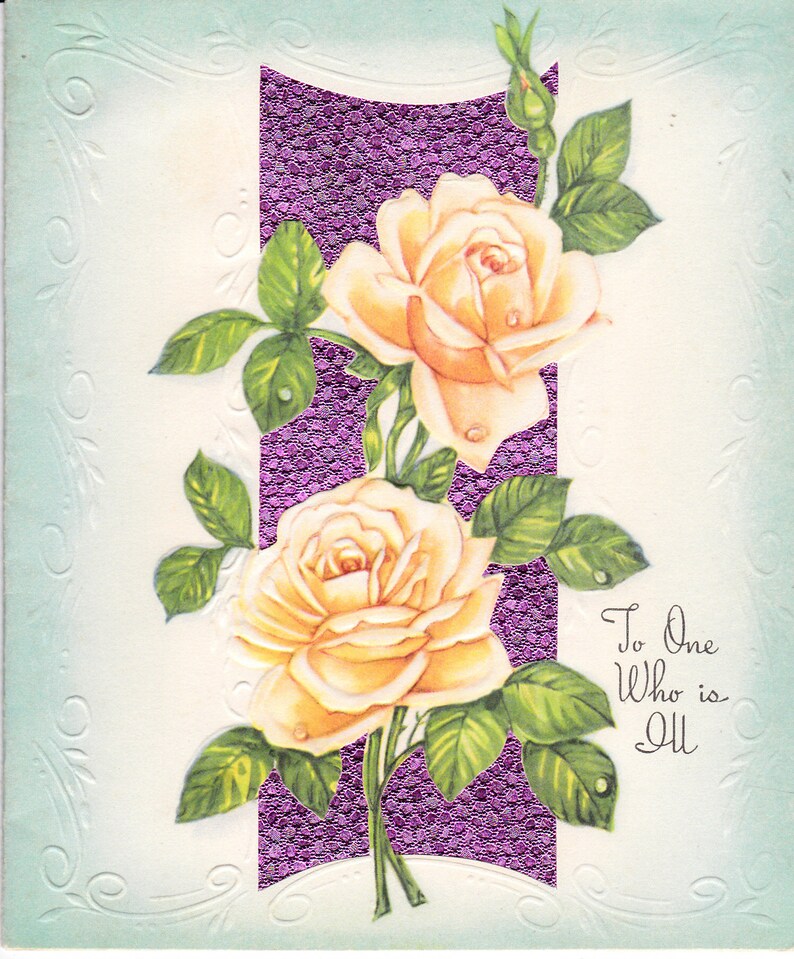 Vintage Unused Get Well Card 1940/'s Rose Theme Paper Ephemera Collectible Estate Sale