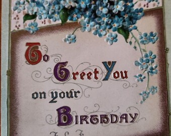 Birthday Postcard Forget Me Nots Blue Flowers "To Greet On Your Birthday" Used