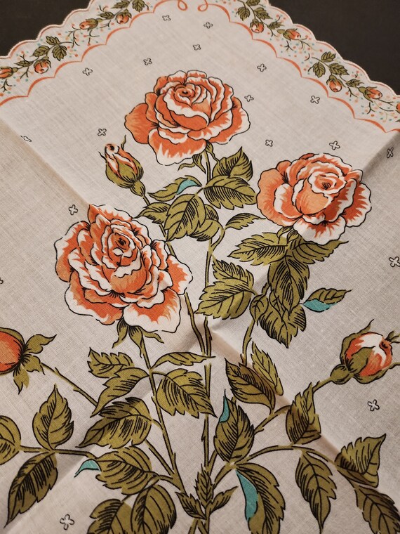 Orange Long Stem Rose Floral Hankie Extra Large S… - image 2