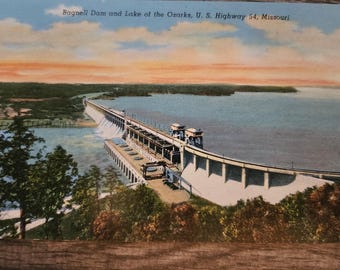 Bagnel Dam And Lake of the Ozarks, Missouri Linen Postcard Unused