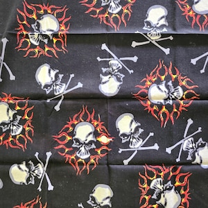 Bandana Black Skull Heads and Orange Flames 20 Inch