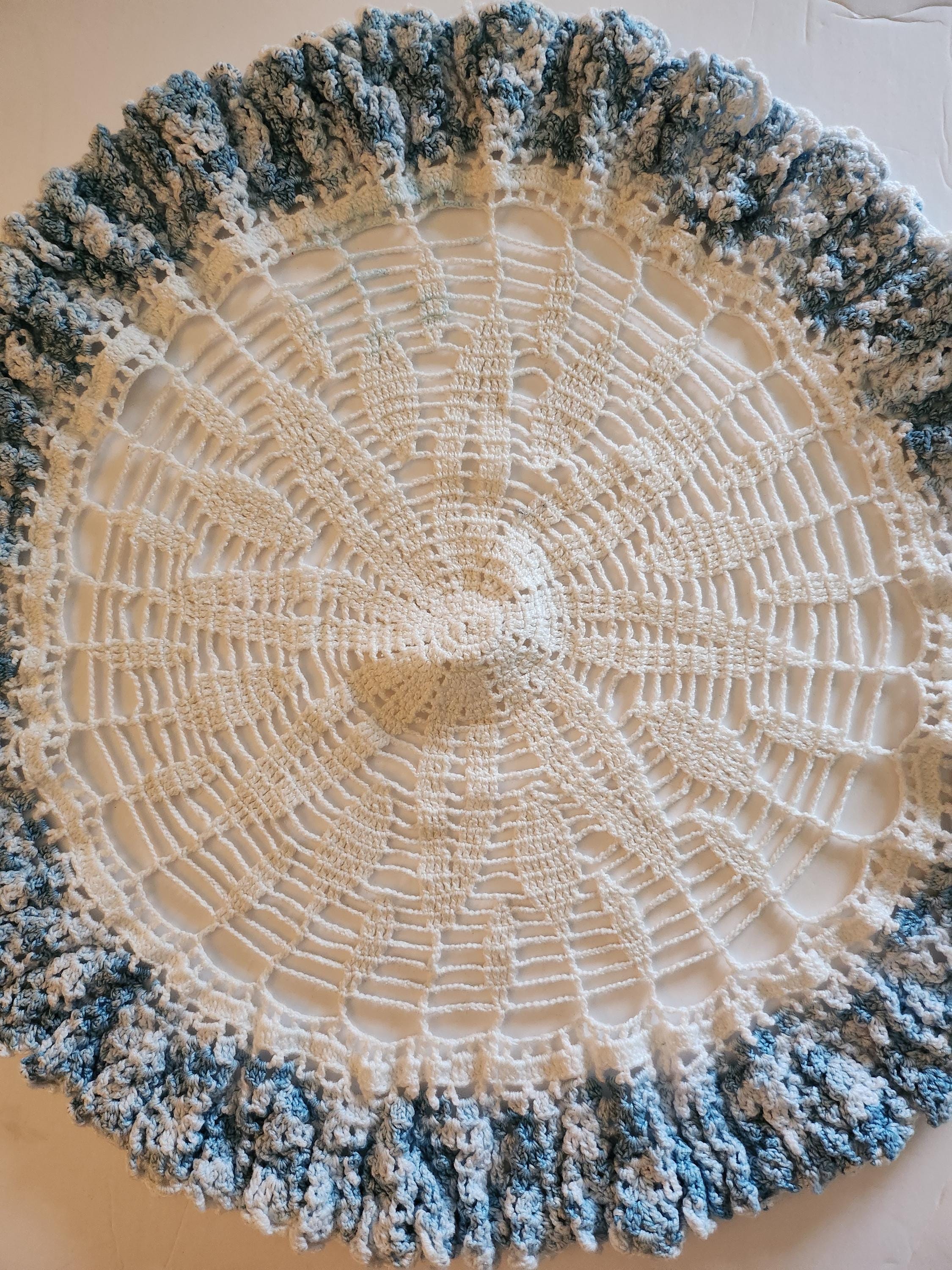Doilie Blue Ruffled Edge Handmade 16 Inch