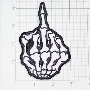 Skeleton Middle Finger Iron-on Clothing Patch Outlaw Biker Vest Jacket Motorcycle Club MC Backpack 1% Offensive Rude Obscene FU Flip Bird