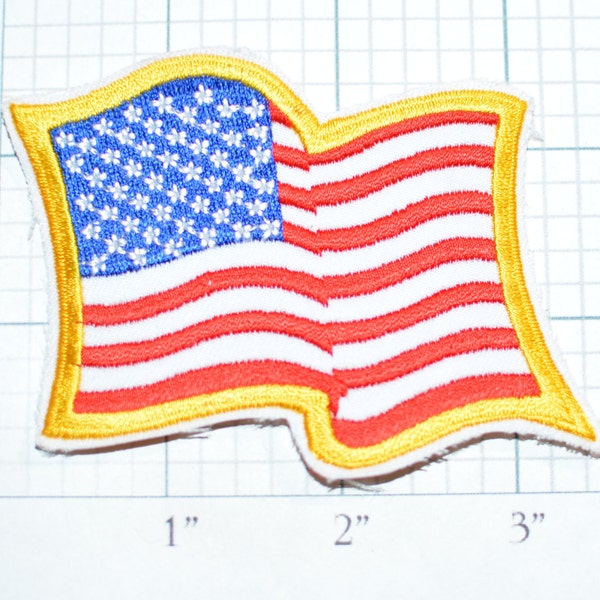 Wavy American Flag Iron-On Vintage Patch Quality Workmanship Gold Border Jacket Patch Backpack Patch Vest Patch Shirt Patch USA Patriot e20h