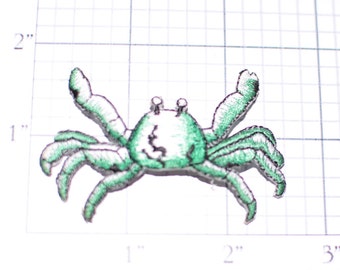 Green & White Crab Iron-on Vintage Applique Embroidered Patch for Jacket Jeans Backpack Funny Cute Clothes Accent Seafood Ocean Sea ap2