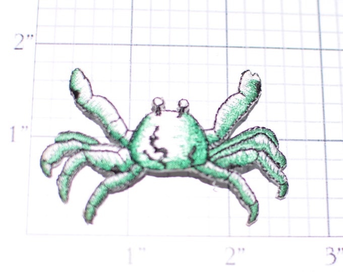 Green & White Crab Iron-on Vintage Applique Embroidered Patch for Jacket Jeans Backpack Funny Cute Clothes Accent Seafood Ocean Sea ap2