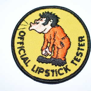 Official Lipstick Tester - Funny Icebreaker Rare 3&quot; Circular Sew-On Vintage Embroidered Patch Kissing Kisser Kiss Bachelor Party Gift e12