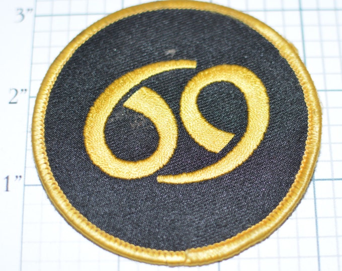 Gold 69, 3" Diameter, Vintage Iron-on Embroidered Clothing Patch Biker Motorcycle Jacket Vest Shirt Emblem Zodiac Cancer Astrology s8