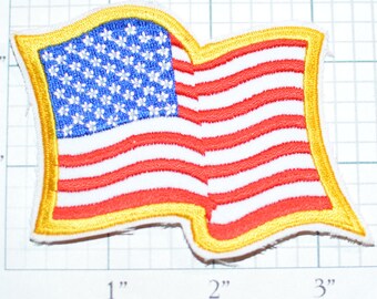 Wavy American Flag Iron-On Vintage Patch Quality Workmanship Gold Border Jacket Patch Backpack Patch Vest Patch Shirt Patch USA Patriot e20h