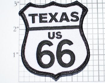 Texas US ROUTE 66 Iron-On Biker Patch White on Black Jacket Patch Jeans Patch Backpack Patch Vest Patch USA Travel Patch Road Sign oz2