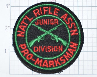 National Rifle Association (NRA) Junior Division Pro-Marksman circa 1960s Rare Sew-On Vintage Embroidered Clothing Emblem Award Achievement