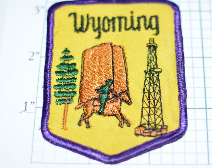 WYOMING Devil's Tower Cowboy Oil Gas Rig Derrick Drilling Travel Souvenir Cody Jackson Yellowstone Grand Tetons Sew-On Vintage Patch s8