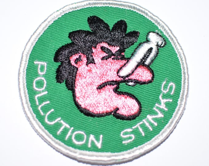 Pollution Stinks -  3" Green Sew-On Vintage Patch Ecology Environmentalist Toxic Waste Global Warming Jacket Patch Backpack Patch Jeans s9