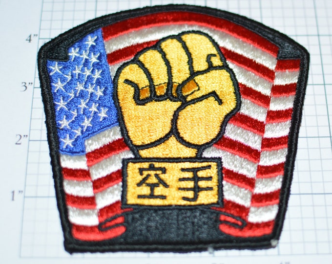 Martial Arts Vintage Embroidered Sew-On Clothing Patch - Fist in Front of Flag - Beautiful Detail Jacket Patch Backpack Patch Vest Patch s8
