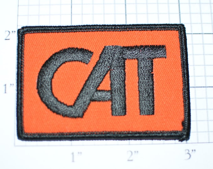 CAT Black on Orange Iron-On Vintage Embroidered Clothing Patch for Uniform Vest Shirt Hat Workshirt Emblem Logo Mechanic Garage Service s10