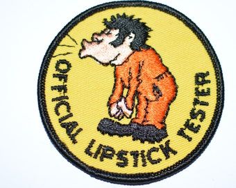 Official Lipstick Tester - Funny Icebreaker Rare 3" Circular Sew-On Vintage Embroidered Patch Kissing Kisser Kiss Bachelor Party Gift e12