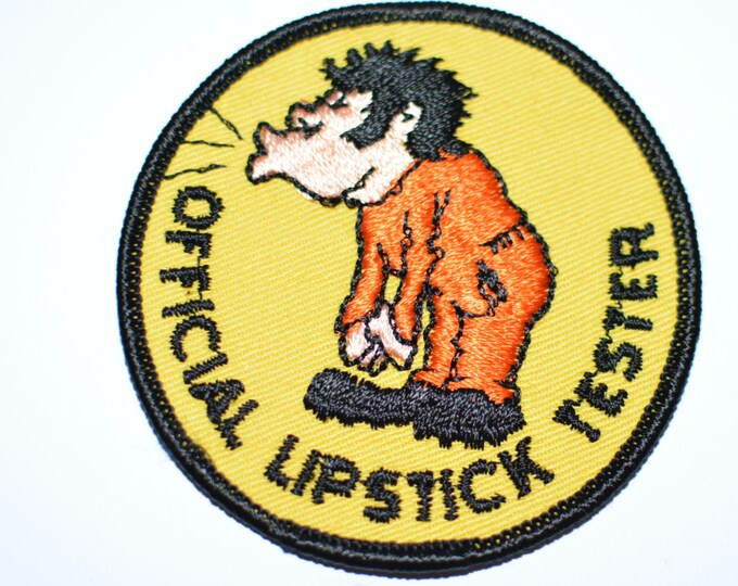 Official Lipstick Tester - Funny Icebreaker Rare 3" Circular Sew-On Vintage Embroidered Patch Kissing Kisser Kiss Bachelor Party Gift e12