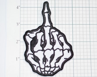 Skeleton Middle Finger Iron-on Clothing Patch Outlaw Biker Vest Jacket Motorcycle Club MC Backpack 1% Offensive Rude Obscene FU Flip Bird