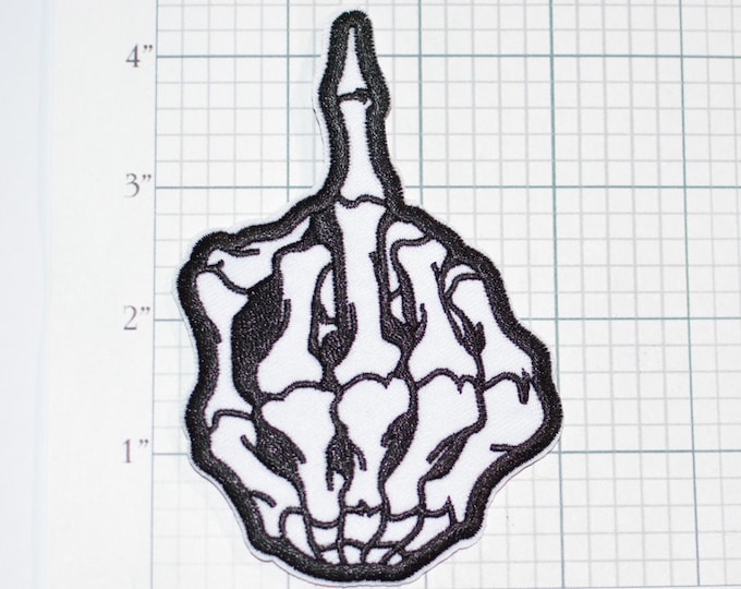 Skeleton Middle Finger Iron-on Clothing Patch Outlaw Biker Vest Jacket Motorcycle Club MC Backpack 1% Offensive Rude Obscene FU Flip Bird