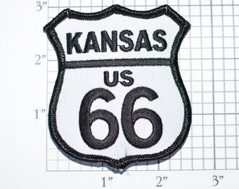 Kansas US ROUTE 66 Iron-On Biker Patch Black on White Jacket Patch Jeans Patch Backpack Patch Vest Patch USA Travel Patch Road Sign oz2