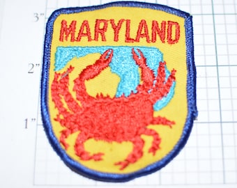 MARYLAND Crab Blue Border Travel Souvenir Sew-On Vintage Embroidered Patch Baltimore Trip Gift State Jacket Patch Vest Patch Jeans Patch e2