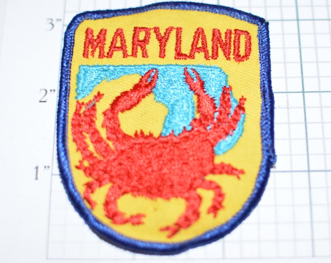 MARYLAND Crab Blue Border Travel Souvenir Sew-On Vintage Embroidered Patch Baltimore Trip Gift State Jacket Patch Vest Patch Jeans Patch e2