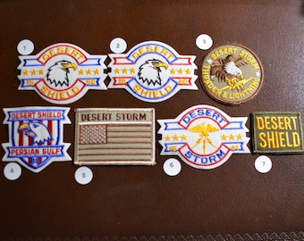 Persian Gulf War Vintage Patches, Desert Shield Storm Military Thunder & Lightning Militaria Logo Emblem Insignia Collectible Iraq Kuwait e5